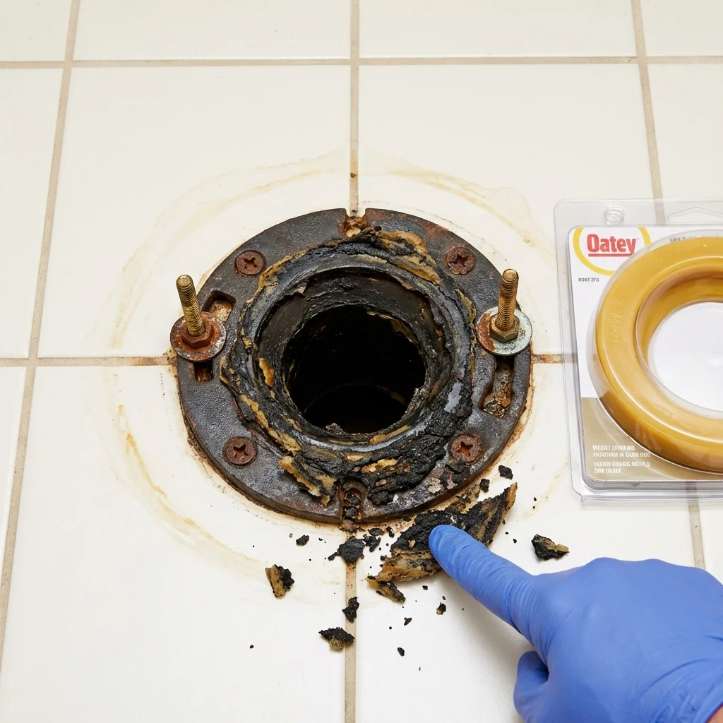 Failed wax ring showing water seepage at the base of a toilet in a Aurora, UT home